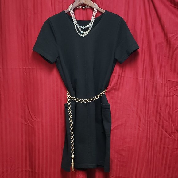 Cotton Studio Black V- Neck, Relax Fit Dress with pockets. - Picture 2 of 8